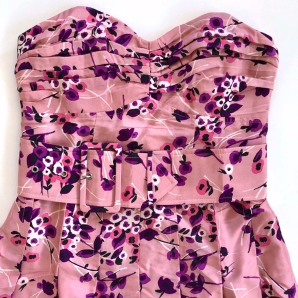 NWOT Express Silk Pink Floral Strapless Dress - Picture 4 of 8